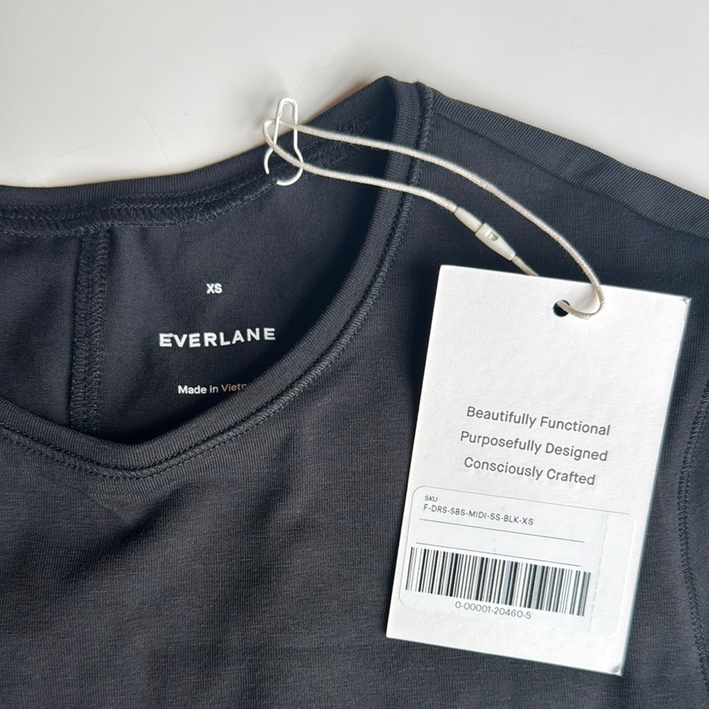Everlane Form dress Black Sheath Midi Dress Crew Neck Short Sleeve xs - Picture 3 of 11